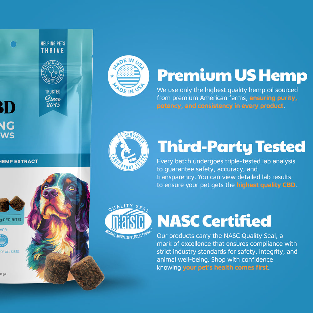Premium US hemp, third party tested, NASC certified