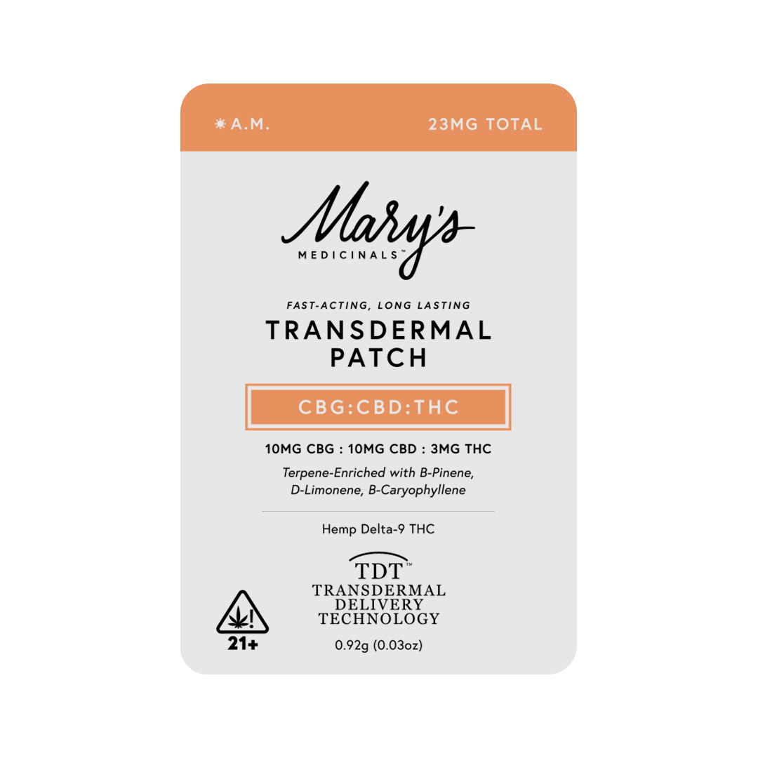 Mary's Medicinals transdermal patch packaging on a white background