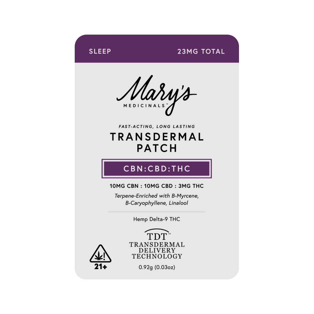Mary's Medicinals transdermal patch packaging on a white background
