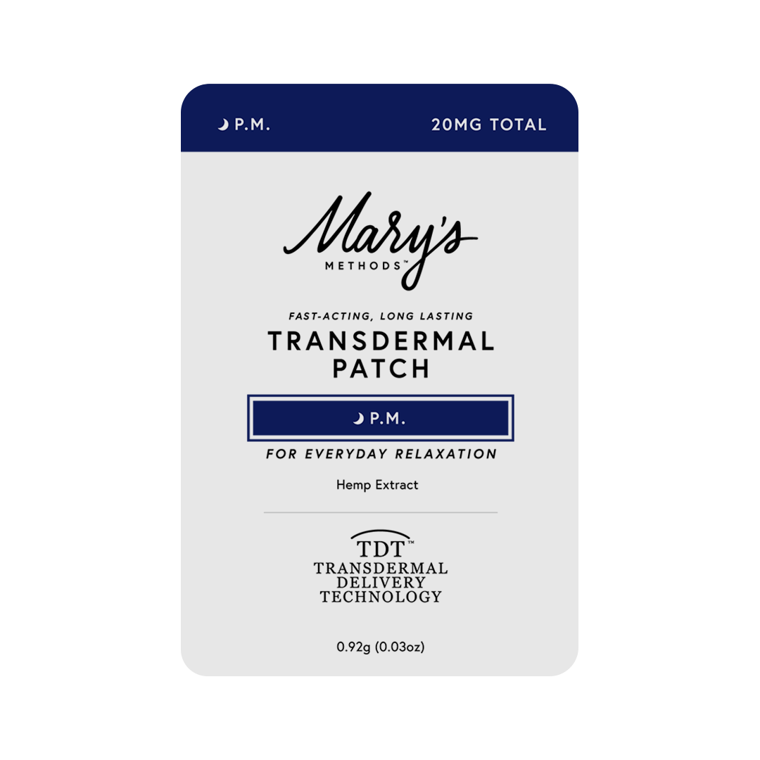 A single Mary's Methods Transdermal Patch package for P.M.