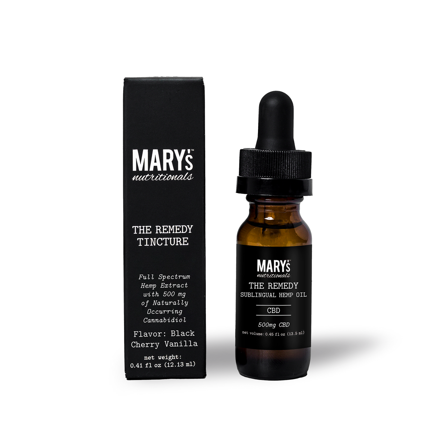Mary's Nutritionals CBD tincture bottle and packaging on a white background
