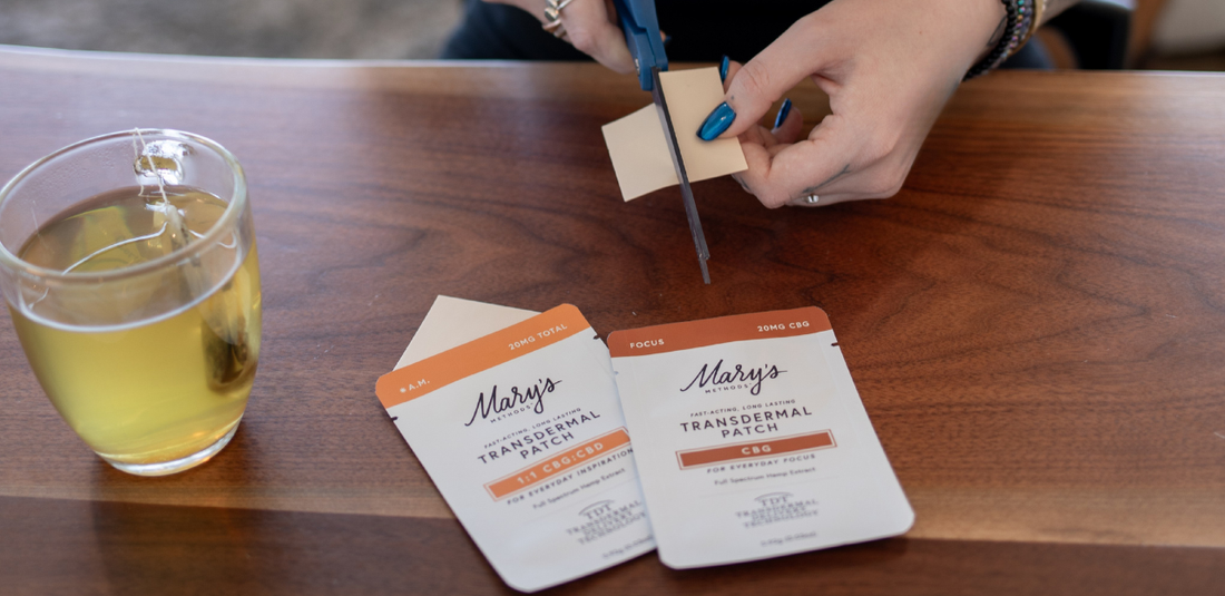 Mary's transdermal patch being cut to users desired dose
