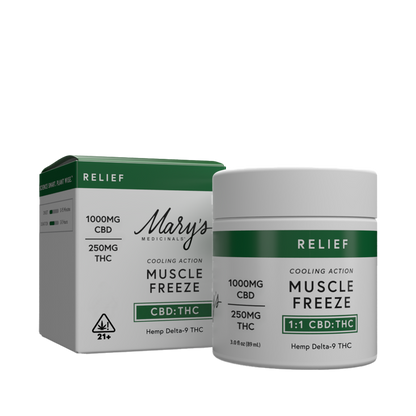 Mary's Medicinals Muscle Freeze product with packaging on a white background