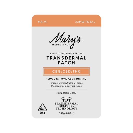 Mary's Medicinals transdermal patch packaging on a white background