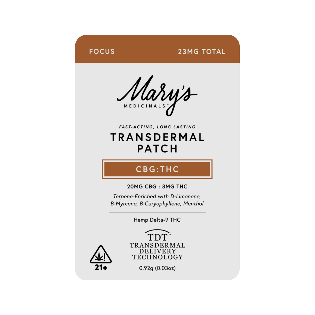 Mary's Medicinals transdermal patch packaging on a white background