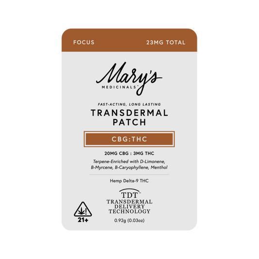 Mary's Medicinals transdermal patch packaging on a white background