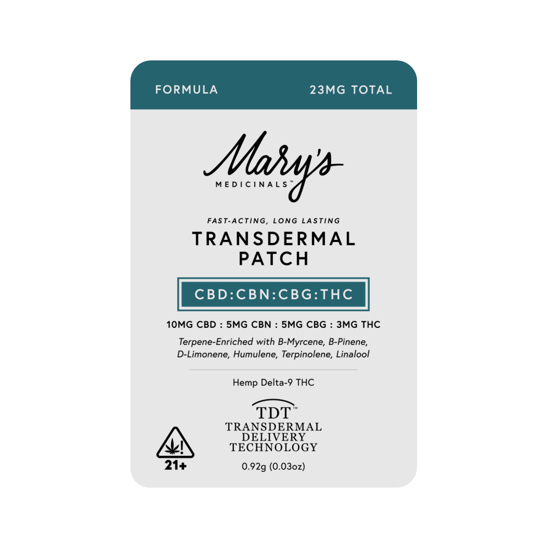 Mary's Medicinals transdermal patch packaging on a white background