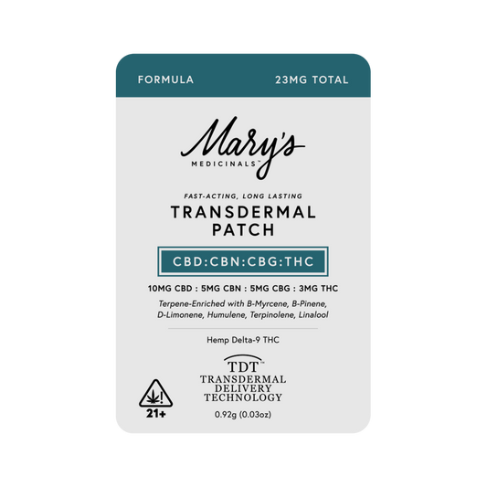 Mary's Medicinals transdermal patch packaging on a white background