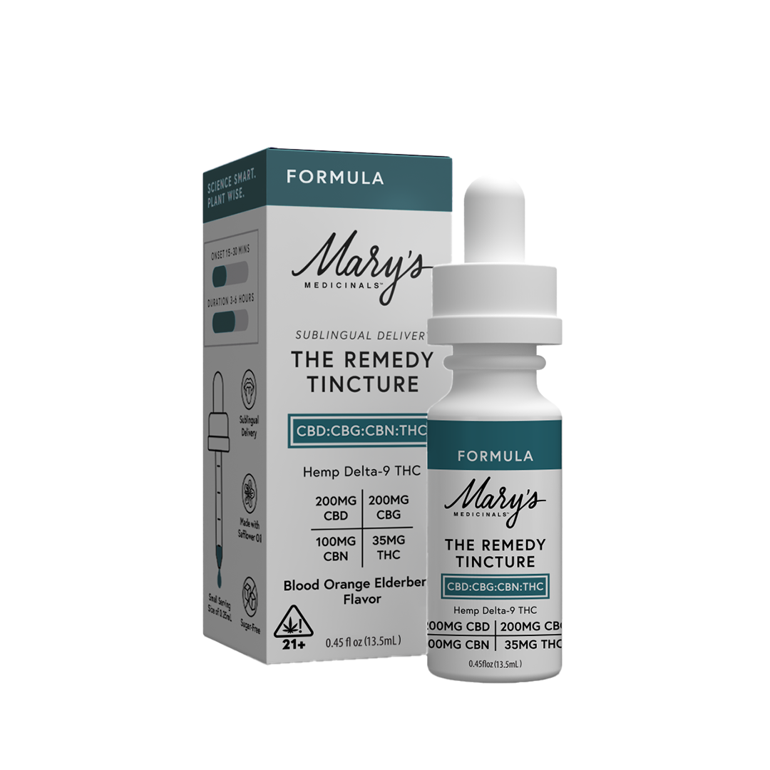 Mary's Medicinals The Remedy Tincture bottle and packaging on a white background
