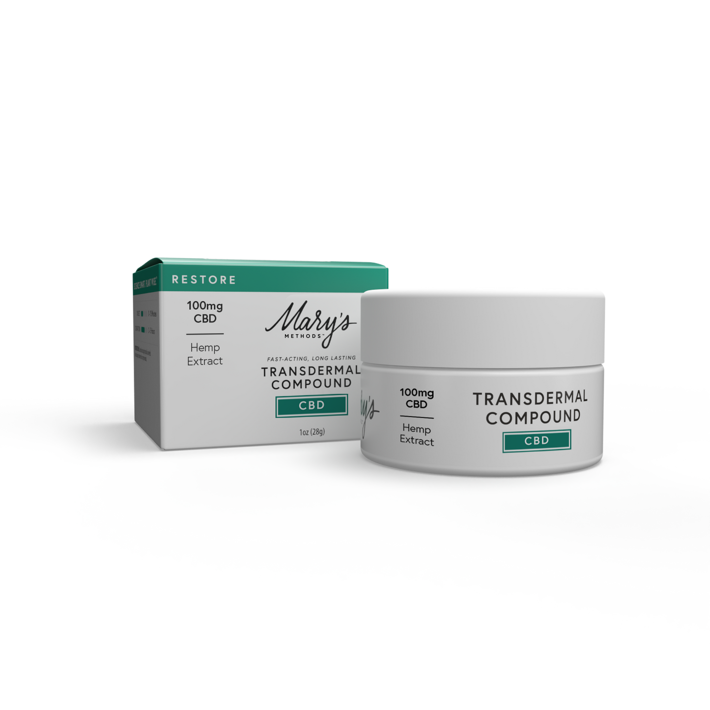 Mary's CBD Transdermal Compound jar and packaging on a white background
