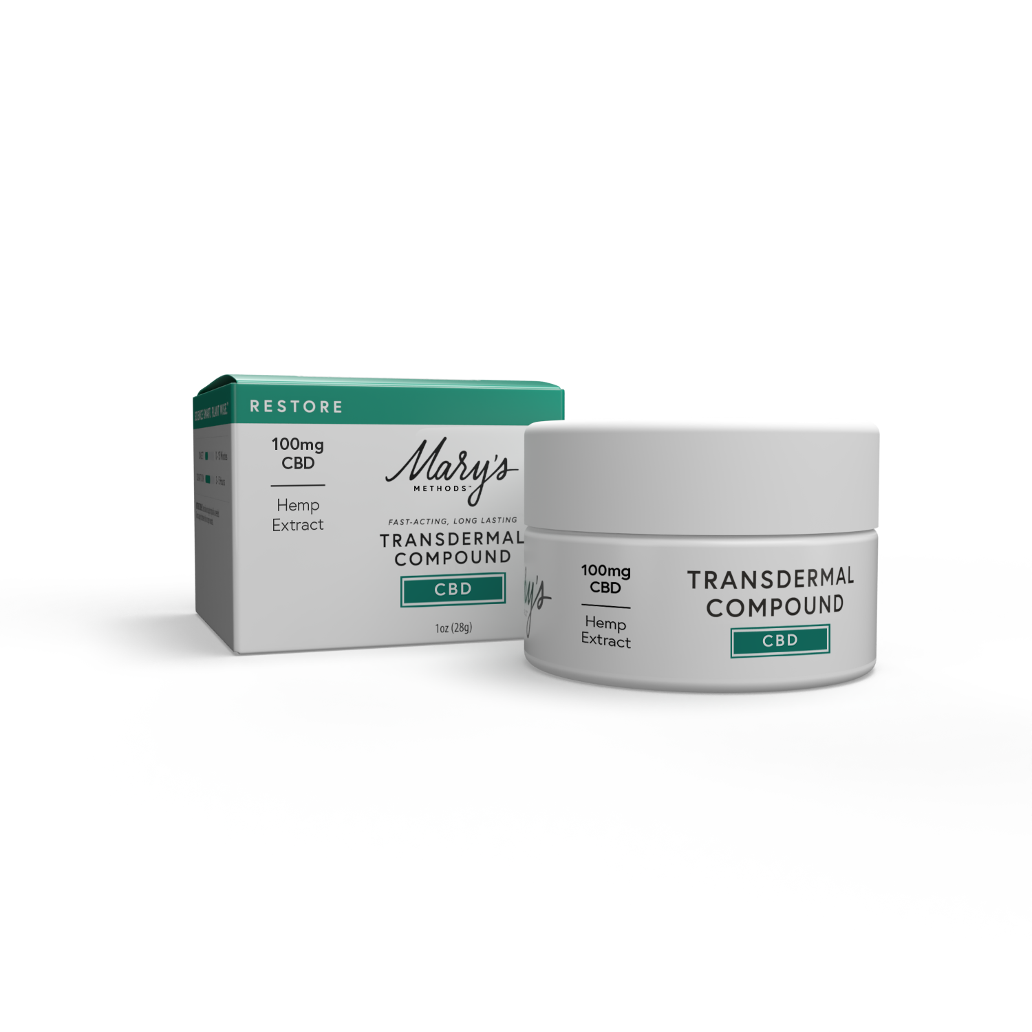 Mary's CBD Transdermal Compound jar and packaging on a white background