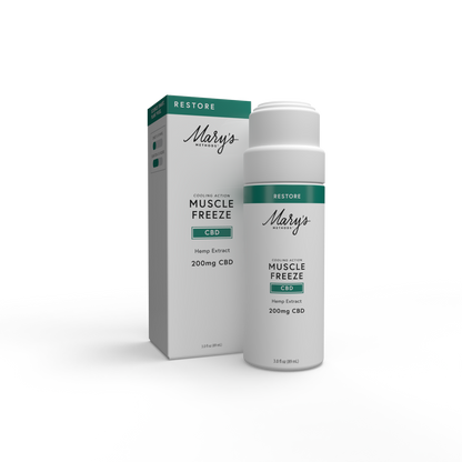 Mary's Methods Muscle Freeze CBD product packaging on a white background