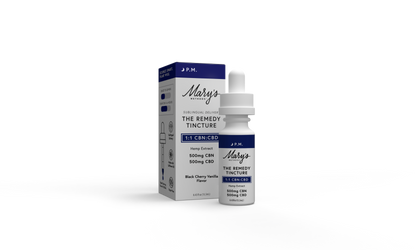 Mary's The Remedy P.M. Tincture bottle and packaging on a white background 