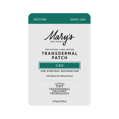 Mary's Methods Restore CBD Transdermal Patch 20 mg CBD teal and white packaging