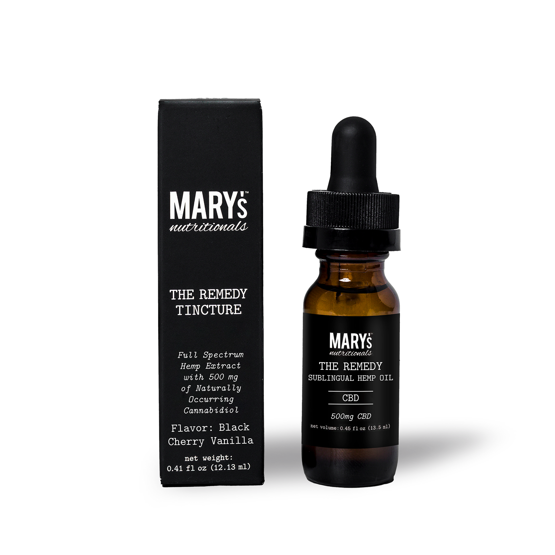 Mary's Nutritionals CBD tincture bottle and packaging on a white background